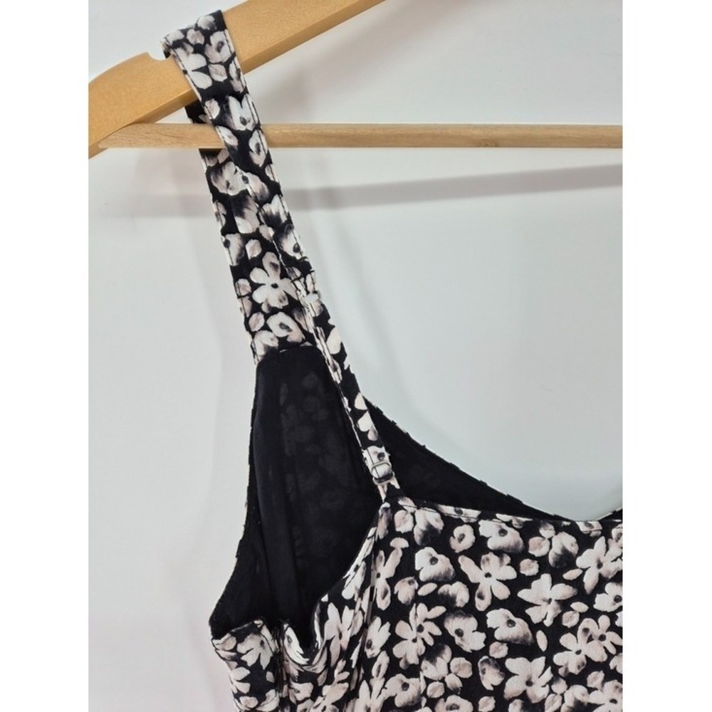 Abercrombie & Fitch Black Floral Midi Slip Dress S Viscose Side Slit Date Night - Picture 9 of 14